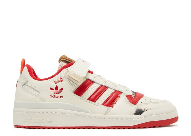 【 ADIDAS HOME ALONE X FORUM LOW / CREAM WHITE COLLEGIATE RED OFF 】 アディダス フォーラム クリーム 白色 ホワイト 赤 レッド スニーカー メンズ