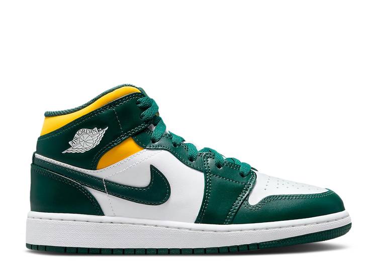 【 AIR JORDAN JORDAN 1 MID GS 'SONICS' / NOBLE GREEN POLLEN WHITE 】 ナイキ ミッド 緑 グリーン 白色 ホワイト エアジョーダン ジュニア キッズ ベビー マタニティ スニーカー|スニケス