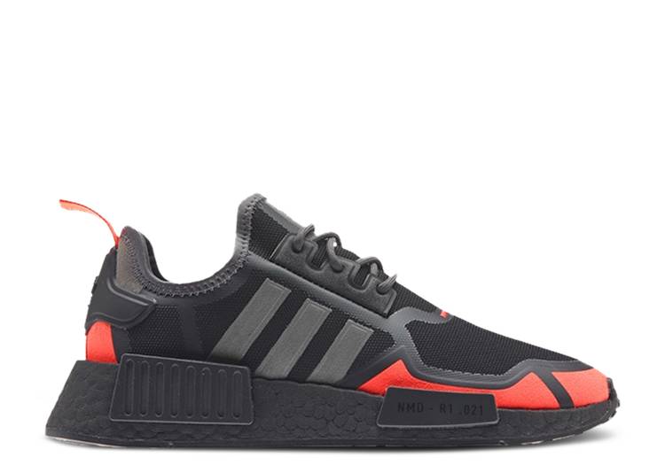 【 ADIDAS NMD_R1 J \'BLACK SOLAR RED\' / CORE BLACK GREY FOUR SOLAR RED 】 アディダス コア 黒色 ブラック 灰色 グレー 赤 レッド ジュニア キッズ ベビー マタニティ スニーカー