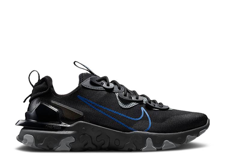 【 NIKE REACT VISION 'BLACK GAME ROYAL' / BLACK DARK SMOKE GREY IRON GREY 】 リアクト ゲーム 黒色 ブラック 灰色 グレー ゲームロイヤル 青 ブルー' スニーカー メンズ ナイキ|スニケス