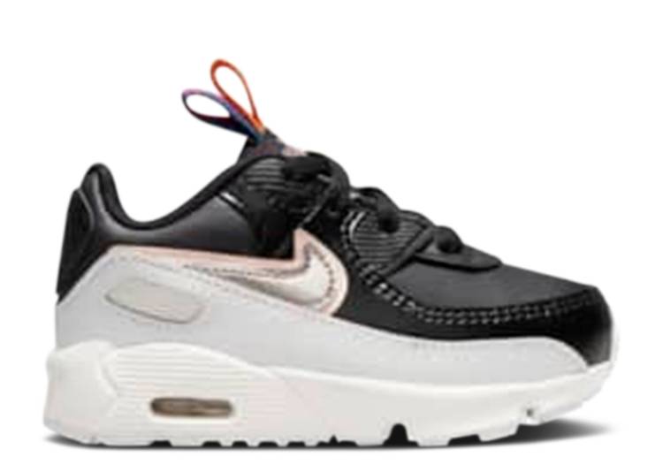 【 NIKE AIR MAX 90 LEATHER SE TD 'OFF NOIR METALLIC PEWTER' / OFF NOIR BLACK SUMMIT WHITE 】 マックス レザー 黒色 ブラック 白色 ホワイト エアマックス ベビー ナイキ｜スニケス
