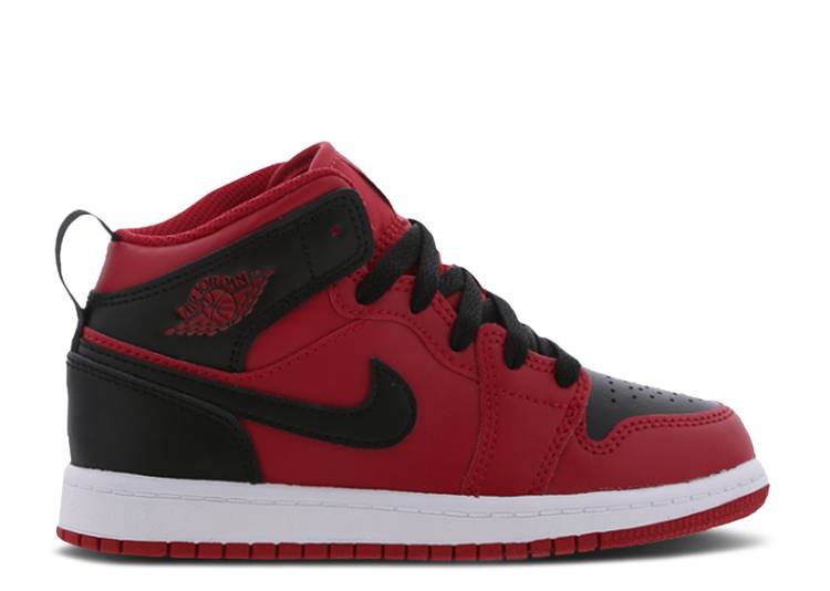 【 AIR JORDAN JORDAN 1 MID PS 'REVERSE BRED' / GYM RED BLACK WHITE 】 ナイキ ミッド 赤 レッド 黒色 ブラック 白色 ホワイト エアジョーダン ジュニア キッズ ベビー マタニティ スニーカー|スニケス