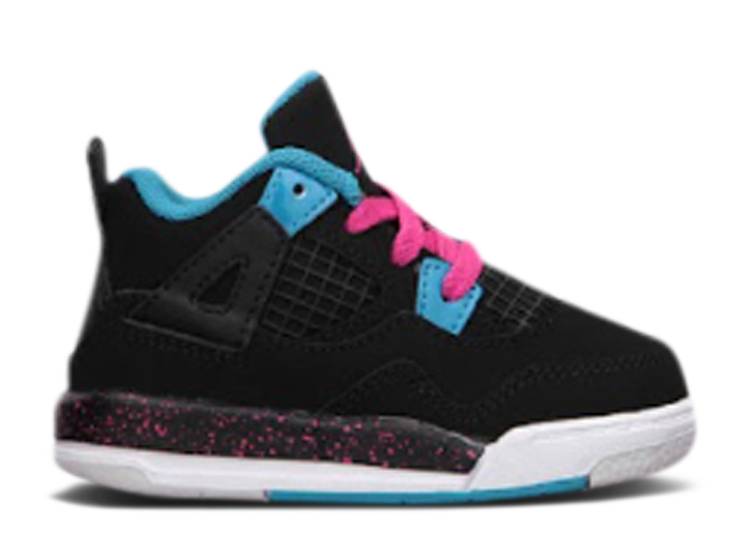 【 AIR JORDAN JORDAN 4 RETRO TD \u0027BLACK VIVID PINK\u0027 / BLACK VIVID PINK DYNAMIC BLUE 】 ナイキ 黒いこと 黒いこと サクラ色 活動的 青碧 青碧 エアジョーダン もの言う花