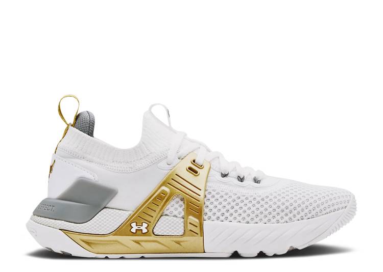 【 UNDER ARMOUR WMNS PROJECT ROCK 4 'WHITE METALLIC GOLD' / WHITE METALLIC GOLD 】 白色 ホワイト ゴールド アンダーアーマー スニーカー レディース