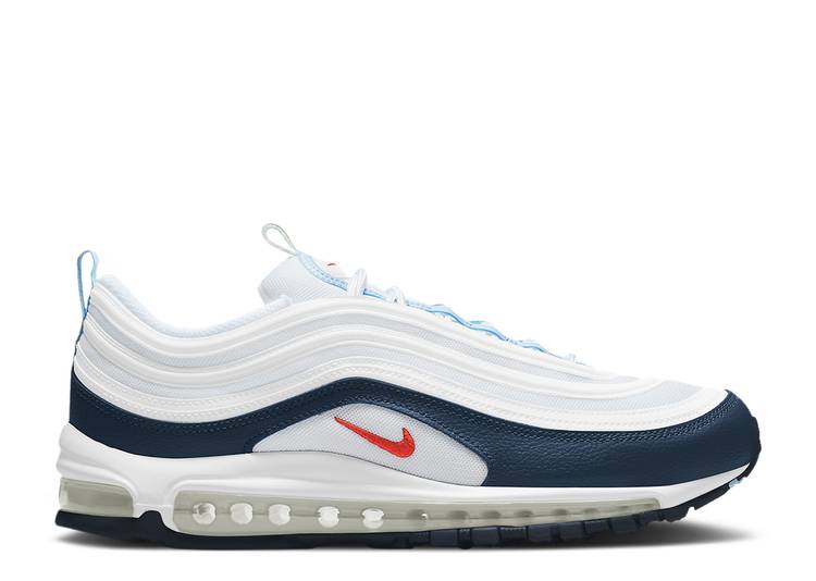 【 NIKE AIR MAX 97 'WHITE MIDNIGHT NAVY' / WHITE CHILE RED MIDNIGHT NAVY 】 マックス 白色 ホワイト 赤 レッド 紺色 ネイビー エアマックス スニーカー メンズ ナイキ｜スニケス