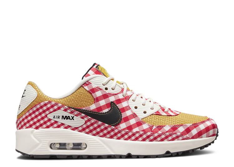 【 NIKE AIR MAX 90 GOLF NRG \u0027PICNIC\u0027 / UNIVERSITY RED SAIL SANDED GOLD 】 マックス ゴルフ 赤 赤いこと ゴールド エア湖マックス スニーカー メンズ ナイキ