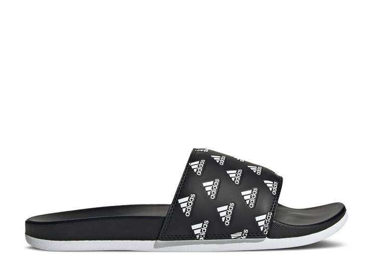 【 ADIDAS ADILETTE COMFORT SLIDE 'REPEAT LOGO - BLACK' / CORE BLACK CLOUD WHITE CLOUD 】 アディダス アディレッタ サンダル ロゴ コア 黒色 ブラック 白色 ホワイト スニーカー メンズ