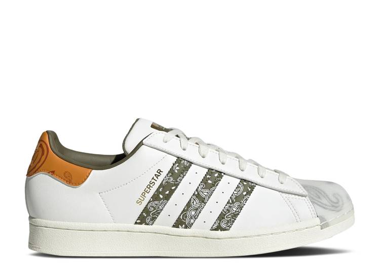 【 ADIDAS SUPERSTAR 'BANDANA - OFF WHITE FOCUS ORANGE' / OFF WHITE FOCUS OLIVE FOCUS 】 アディダス スーパースター 白色 ホワイト オリーブ スニーカー メンズ