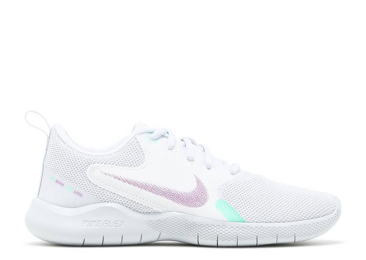 【 NIKE WMNS FLEX EXPERIENCE RUN 10 \u0027WHITE VIOLET SHOCK\u0027 / WHITE GREEN GLOW FOOTBALL GREY 】 見聞き 幽客 紫 相撲取り草 白いこと 白いこと 緑 緑であること 薄墨色 薄墨色 スニーカー レディース ナイキ