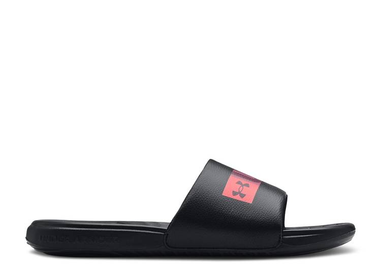 【 UNDER ARMOUR ANSA GRAPHIC SLIDE 'BLACK BETA' / BLACK BETA 】 グラフィック サンダル 黒色 ブラック アンダーアーマー スニーカー メンズ