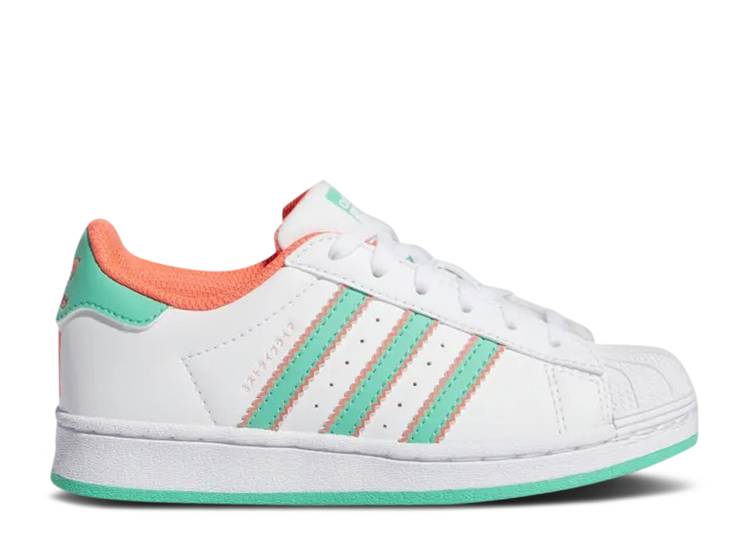 【 ADIDAS SUPERSTAR LITTLE KID 'WHITE HI-RES GREEN' / CLOUD WHITE HI RES GREEN TURBO 】 アディダス スーパースター 白色 ホワイト 緑 グリーン ターボ ジュニア キッズ ベビー マタニティ スニーカー|スニケス