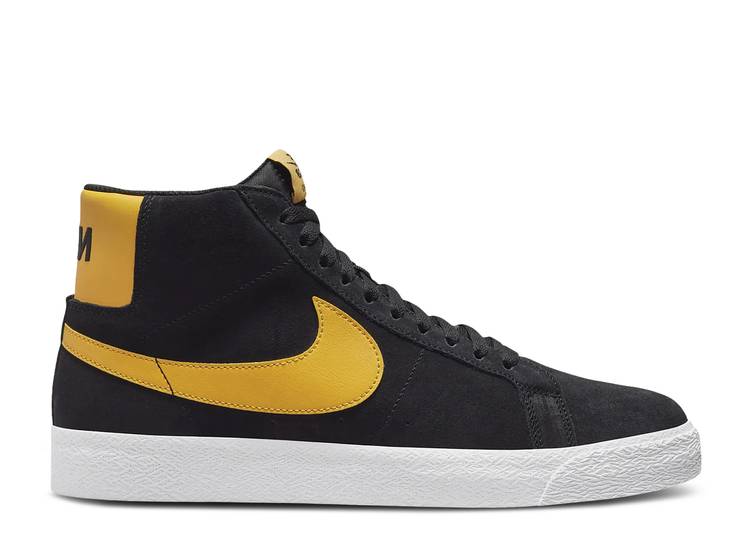 【 NIKE ZOOM BLAZER MID SB 'BLACK UNIVERSITY GOLD' / BLACK BLACK WHITE UNIVERSITY 】 ズーム ブレイザー ミッド エスビー 黒色 ブラック 白色 ホワイト スニーカー メンズ ナイキ