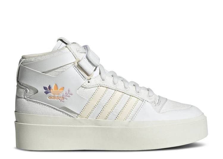 【 ADIDAS WMNS FORUM BONEGA MID \u0027EMBROIDERED FLORAL\u0027 / CRYSTAL WHITE WONDER WHITE OFF 】 アディダス 討論会 ミッド 白いこと 白いこと スニーカー レディース