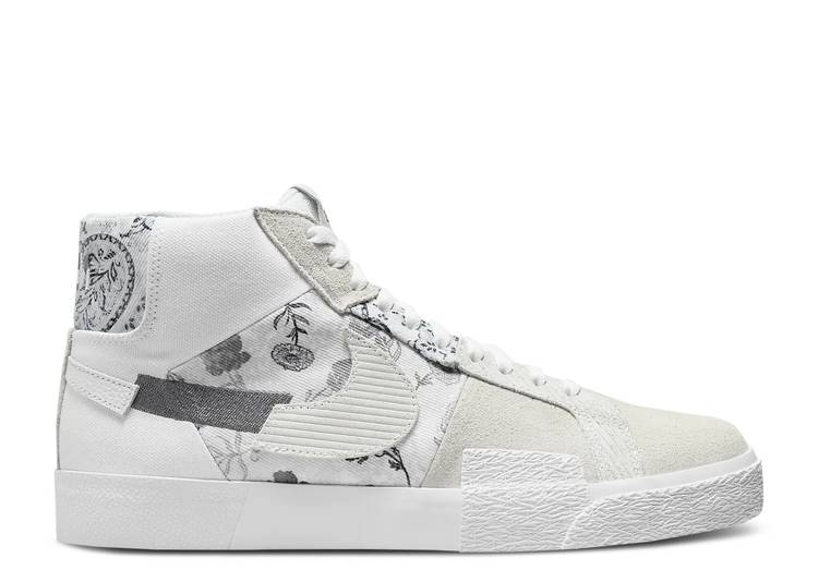 【 NIKE ZOOM BLAZER MID PREMIUM SB \u0027PAISLEY PACK - FLORAL\u0027 / WHITE WHITE PURE PLATINUM SMOKE 】 望遠レンズ ブレイザー ミッド 割り増し金 エスビー 白いこと 白いこと 純然たる プラチナム スニーカー メンズ ナイキ