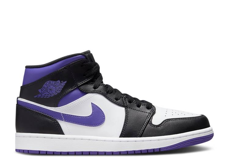 【 AIR JORDAN JORDAN 1 MID \u0027DARK IRIS\u0027 / WHITE BLACK COURT PURPLE 】 ナイキ ミッド 白いこと 白いこと 黒いこと 黒いこと 厚地の外套 紫 パープル エアジョーダン スニーカー メンズ