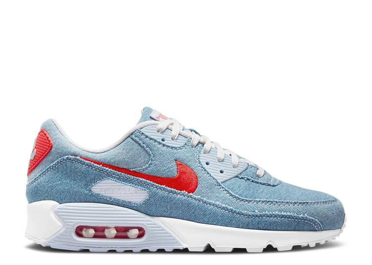 【 NIKE AIR MAX 90 DENIM / MULTI COLOR HABANERO RED WHITE 】 マックス 赤 レッド 白色 ホワイト エアマックス スニーカー メンズ ナイキ