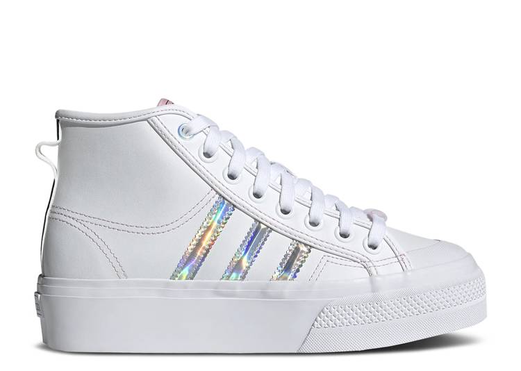 【 ADIDAS WMNS NIZZA PLATFORM MID 'WHITE IRIDESCENT' / CLOUD WHITE TRUE PINK CORE BLACK 】 アディダス ミッド 白色 ホワイト ピンク コア 黒色 ブラック スニーカー レディース
