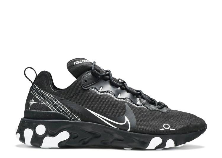 【 NIKE REACT ELEMENT 55 'REVERSE SCHEMATIC - BLACK' / BLACK WHITE 】 リアクト エレメント 黒色 ブラック 白色 ホワイト スニーカー メンズ ナイキ｜スニケス
