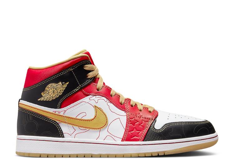 【 AIR JORDAN JORDAN 1 MID SE GC \u0027XQ 2022\u0027 / WHITE GOLD DUST SPORT RED 】 ナイキ ミッド 白いこと 白いこと ゴールド 赤 赤いこと エアジョーダン スニーカー メンズ