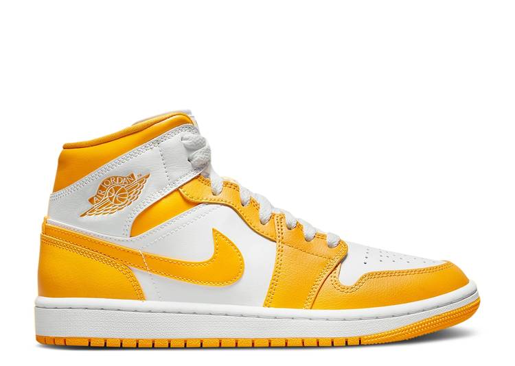 【 AIR JORDAN WMNS JORDAN 1 MID 'UNIVERSITY GOLD' / WHITE UNIVERSITY GOLD WHITE 】 ナイキ ミッド 白色 ホワイト ゴールド エアジョーダン スニーカー レディース|スニケス