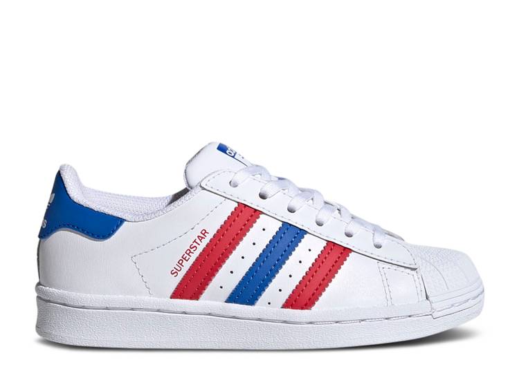 【 ADIDAS SUPERSTAR C 'WHITE BLUE SCARLET' / FOOTWEAR WHITE BLUE SCARLET 】 アディダス スーパースター 青色 ブルー 白色 ホワイト ジュニア キッズ ベビー マタニティ スニーカー｜スニケス 25,550円