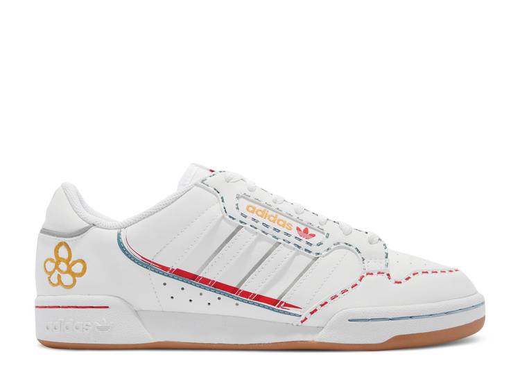 【 ADIDAS CONTINENTAL 80 STRIPES 'EMBROIDERED FLOWER' / FOOTWEAR WHITE SILVER METALLIC 】 アディダス 白色 ホワイト 銀色 シルバー スニーカー メンズ