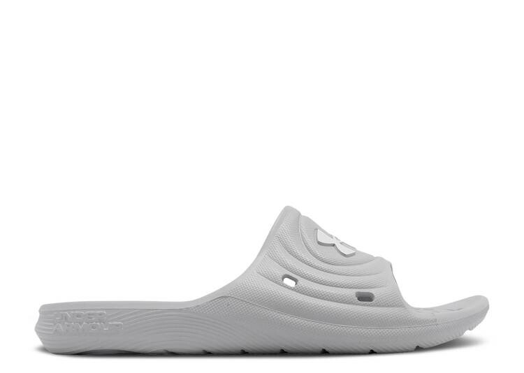 【 UNDER ARMOUR LOCKER 4 SLIDE \u0027MOD GREY\u0027 / MOD GREY MOD GREY WHITE 】 サンダル 薄墨色 薄墨色 白いこと 白いこと アンダーアーマー スニーカー メンズ