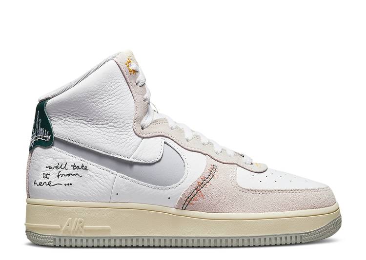 【 NIKE WMNS AIR FORCE 1 HIGH SCULPT \u0027WE\u0027LL TAKE IT FROM HERE\u0027 / WHITE WOLF GREY SUMMIT WHITE 】 御機嫌 白いこと 白いこと 薄墨色 薄墨色 空軍 スニーカー レディース ナイキ