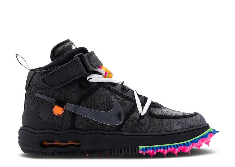 【 NIKE OFF-WHITE X AIR FORCE 1 MID \u0027BLACK\u0027 / BLACK CLEAR BLACK 】 象牙色 ミッド 黒いこと 黒いこと 空軍 スニーカー メンズ ナイキ スニーカー-メンズ靴