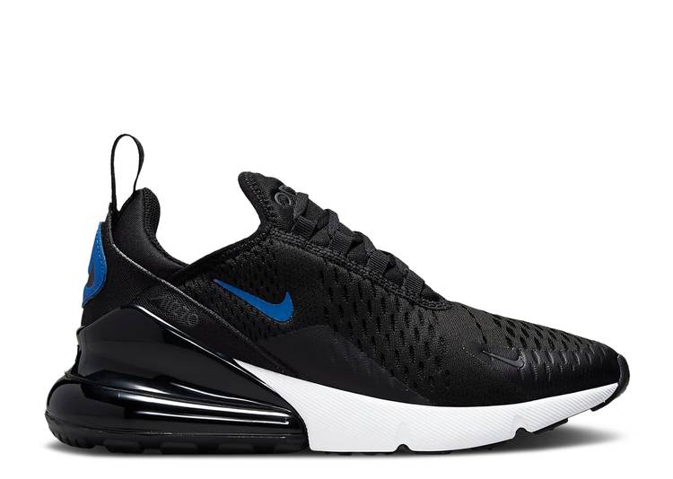 【 NIKE AIR MAX 270 GS 'BLACK GAME ROYAL' / BLACK WHITE DARK SMOKE GREY GAME 】 マックス ゲーム 黒色 ブラック 白色 ホワイト 灰色 グレー エアマックス ゲームロイヤル 青 ブルー' ジュニア キッズ ベビー マ|スニケス