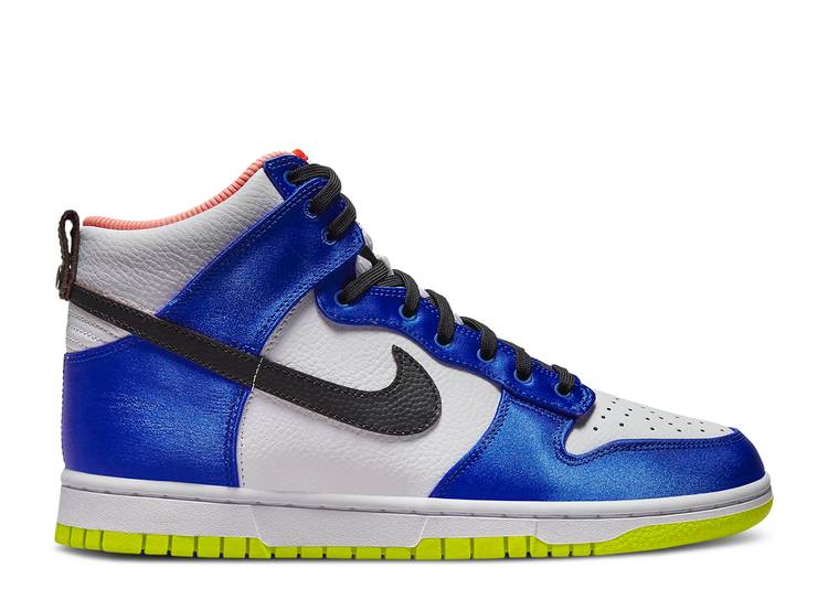 【 NIKE WMNS DUNK HIGH 'BLUE SATIN' / WHITE RACER BLUE ATOMIC GREEN 】 ダンク ハイ 白色 ホワイト 青色 ブルー 緑 グリーン ダンクハイ スニーカー レディース ナイキ