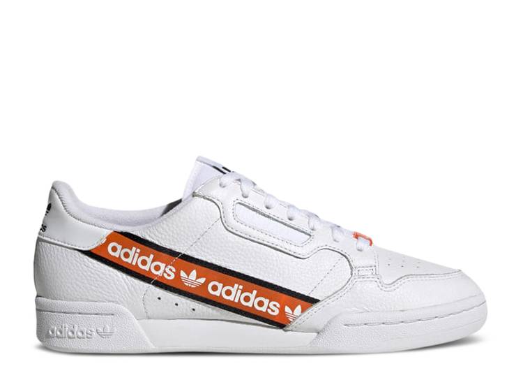 【 ADIDAS CONTINENTAL 80 \u0027WORDMARK SIDE STRIPE - WHITE ORANGE\u0027 / CLOUD WHITE CORE BLACK ORANGE 】 アディダス 縞模様 白いこと 白いこと 中核グループ 黒いこと 黒いこと 橙 オレンジ色 スニーカー メンズ