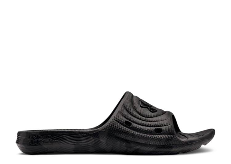 【 UNDER ARMOUR LOCKER SLIDES BLACK JET GREY / BLACK JET GREY 】 黒色 ブラック 灰色 グレー アンダーアーマー スニーカー メンズ