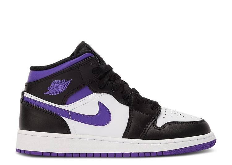 【 AIR JORDAN JORDAN 1 MID GS 'DARK IRIS' / BLACK DARK IRIS WHITE COURT 】 ナイキ ミッド 黒色 ブラック 白色 ホワイト コート エアジョーダン ジュニア キッズ ベビー マタニティ スニーカー｜スニケス