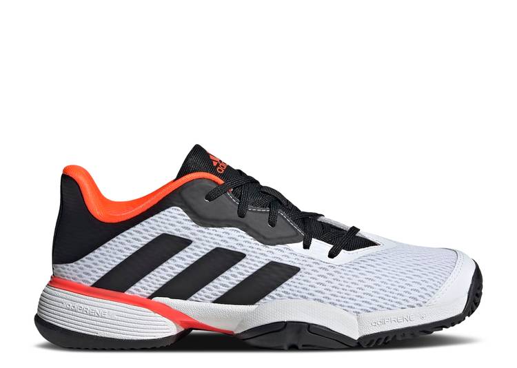 【 ADIDAS BARRICADE J WHITE SOLAR RED / CLOUD WHITE CORE BLACK SOLAR RED 】 アディダス バリケード 白色 ホワイト コア 黒色 ブラック 赤 レッド ジュニア キッズ ベビー マタニティ スニーカー