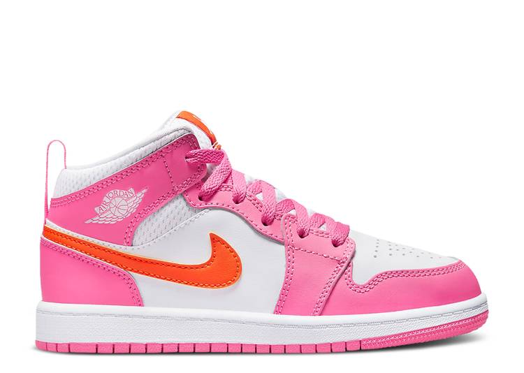 【 AIR JORDAN JORDAN 1 MID PS 'PINKSICLE ORANGE' / PINKSICLE WHITE SAFETY ORANGE 】 ナイキ ミッド 白色 ホワイト 橙 オレンジ エアジョーダン ジュニア キッズ ベビー マタニティ スニーカー|スニケス