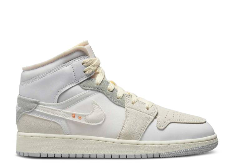 【 AIR JORDAN JORDAN 1 MID SE CRAFT GS INSIDE OUT / WHITE NEUTRAL GREY MONTREAL GREY 】 ナイキ ミッド 白色 ホワイト 灰色 グレー モントリオール エアジョーダン ジュニア キッズ ベビー マタニティ スニーカ
