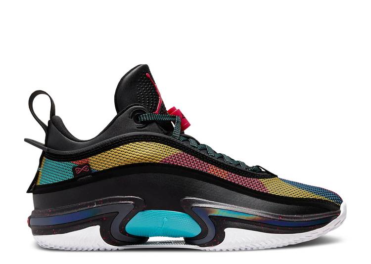 【 AIR JORDAN JORDAN 36 LOW \u0027BLACK MULTI-COLOR\u0027 / BLACK WASHED TEAL VIVID SULFUR 】 ナイキ 黒いこと 黒いこと エアジョーダン MULTICOLOR\u0027 スニーカー メンズ