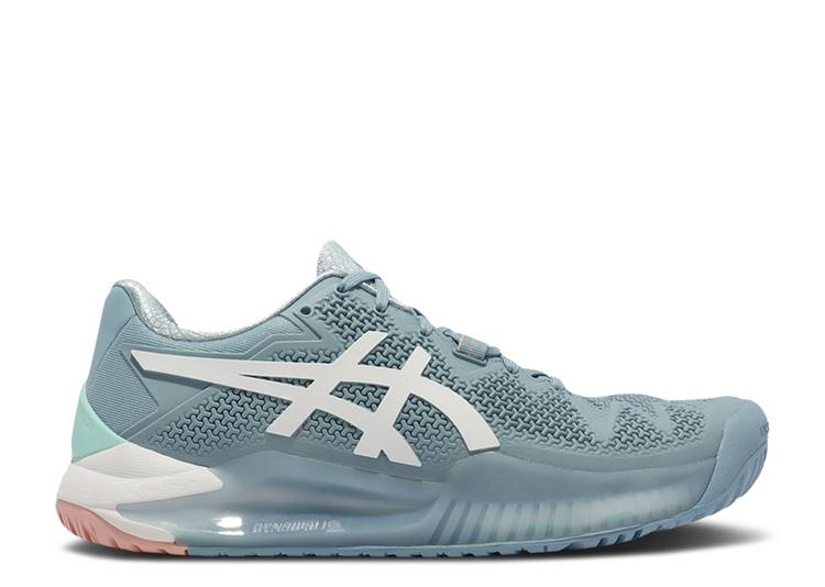 スニーカー アシックス Asics 青色 ブルー 白色 ホワイト Smoke Blue スニーカー レディース Asics Wmns Gel Resolution 8 Smoke Blue White スニケス