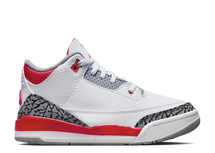 【 AIR JORDAN JORDAN 3 RETRO PS 'FIRE RED' 2022 / WHITE FIRE RED CEMENT GREY BLACK 】 ナイキ 白色 ホワイト ファイア 赤 レッド 灰色 シメント グレー 黒色 ブラック エアジョーダン ジュニア キッズ ベビー マ|スニケス