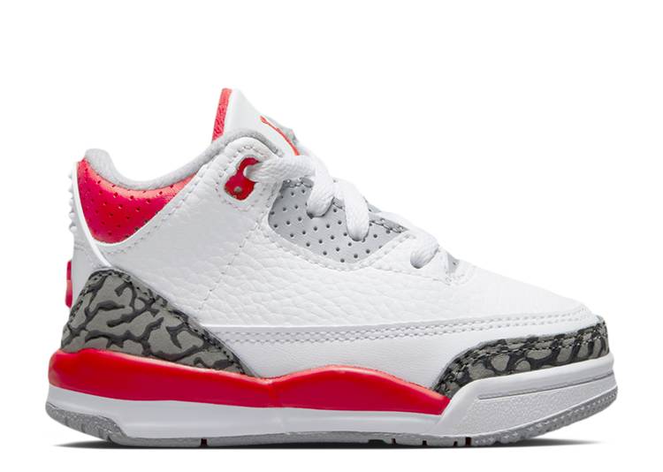 【 AIR JORDAN JORDAN 3 RETRO TD 'FIRE RED' 2022 / WHITE FIRE RED CEMENT GREY BLACK 】 ナイキ 白色 ホワイト ファイア 赤 レッド 灰色 シメント グレー 黒色 ブラック エアジョーダン ベビー｜スニケス