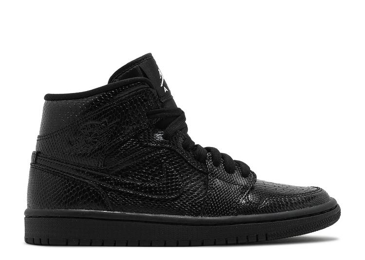 【 AIR JORDAN WMNS JORDAN 1 MID \u0027BLACK SNAKESKIN\u0027 / BLACK WHITE BLACK 】 ナイキ ミッド 黒いこと 黒いこと 白いこと 白いこと エアジョーダン スニーカー レディース