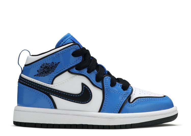 【 AIR JORDAN JORDAN 1 MID SE PS 'SIGNAL BLUE' / SIGNAL BLUE WHITE BLACK 】 ナイキ ミッド 青色 ブルー 白色 ホワイト 黒色 ブラック エアジョーダン ジュニア キッズ ベビー マタニティ スニーカー｜スニケス