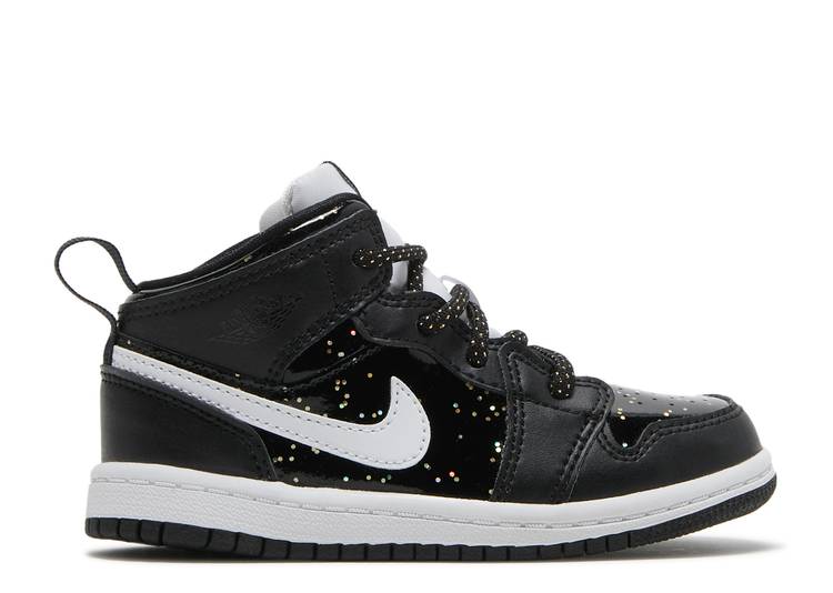 【 AIR JORDAN JORDAN 1 MID SE TD 'BLACK GLITTER' / BLACK WHITE BLACK 】 ナイキ ミッド 黒色 ブラック 白色 ホワイト エアジョーダン ベビー｜スニケス