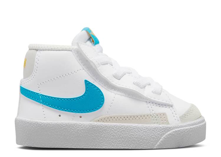 【 NIKE BLAZER MID 77 TD WHITE LASER BLUE / WHITE YELLOW OCHRE LIGHT BONE 】 ブレイザー ミッド レーザー 白色 ホワイト 黄色 イエロー ベビー ナイキ
