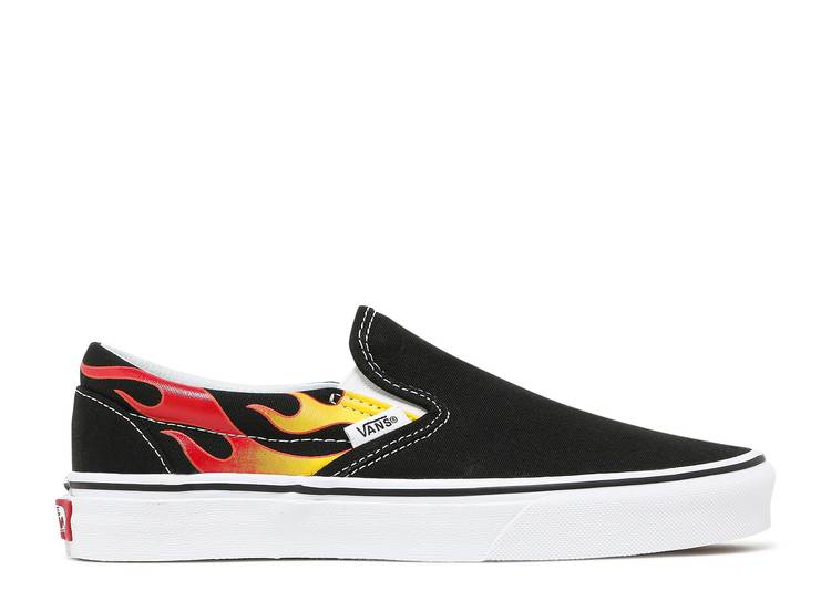 【 VANS CLASSIC SLIP-ON 'FLAMES' / BLACK TRUE WHITE 】 バンズ クラシック スリッポン 黒色 ブラック 白色 ホワイト スニーカー メンズ ヴァンズ