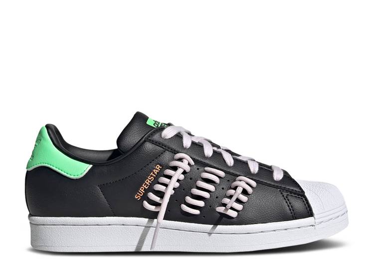 【 ADIDAS WMNS SUPERSTAR 'LACE LOGO' / CORE BLACK ALMOST PINK CLOUD 】 アディダス スーパースター コア 黒色 ブラック ピンク スニーカー レディース｜スニケス