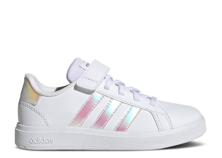 【 ADIDAS GRAND COURT 2.0 LITTLE KID 'WHITE IRIDESCENT' / CLOUD WHITE IRIDESCENT CLOUD 】 アディダス グランド コート 白色 ホワイト ジュニア キッズ ベビー マタニティ スニーカー