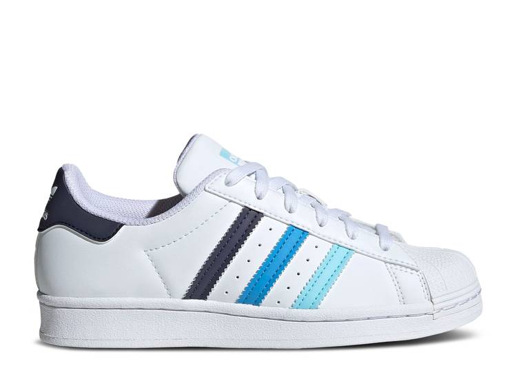 【 ADIDAS SUPERSTAR J 'WHITE BLISS BLUE' / CLOUD WHITE BLISS BLUE PULSE 】 アディダス スーパースター 白色 ホワイト 青色 ブルー ジュニア キッズ ベビー マタニティ スニーカー