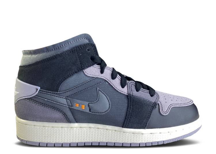 【 AIR JORDAN JORDAN 1 MID SE CRAFT GS 'INSIDE OUT - BLACK' / BLACK CEMENT GREY LIGHT GRAPHITE 】 ナイキ ミッド 黒色 ブラック 灰色 シメント グレー エアジョーダン ジュニア キッズ ベビー マタニティ スニーカ｜スニケス
